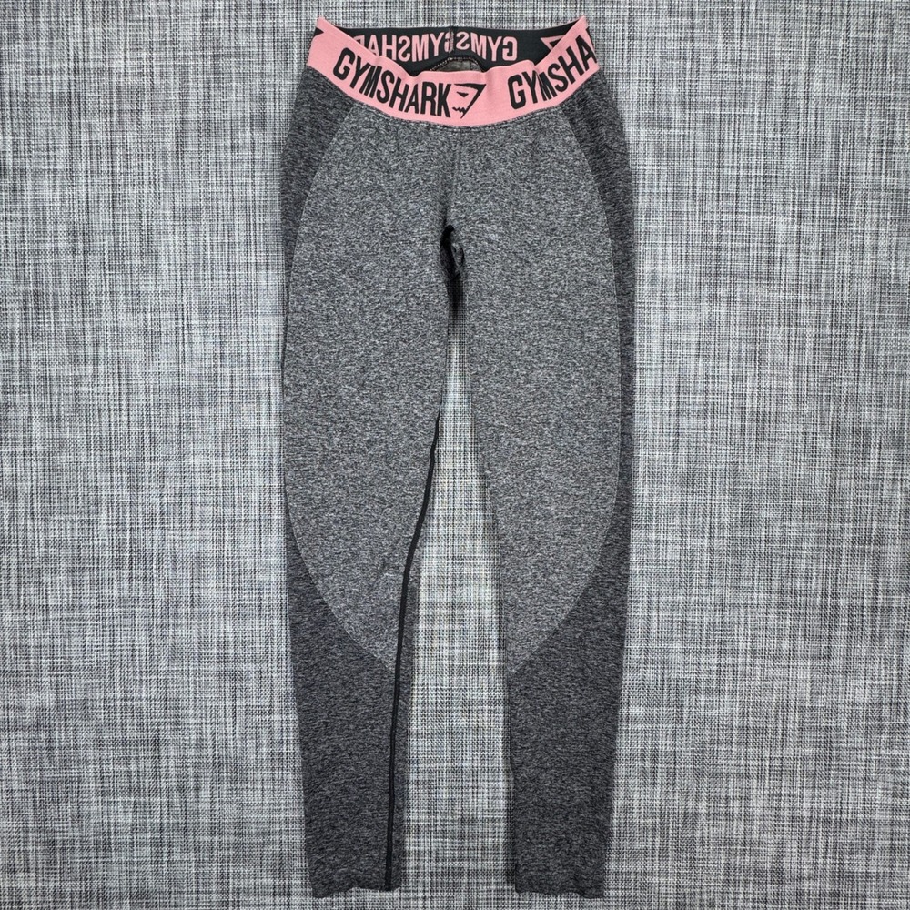 Gymshark Womens Approx XS Leggings Gray Marl Pink Logo Waistband Stretch Gym